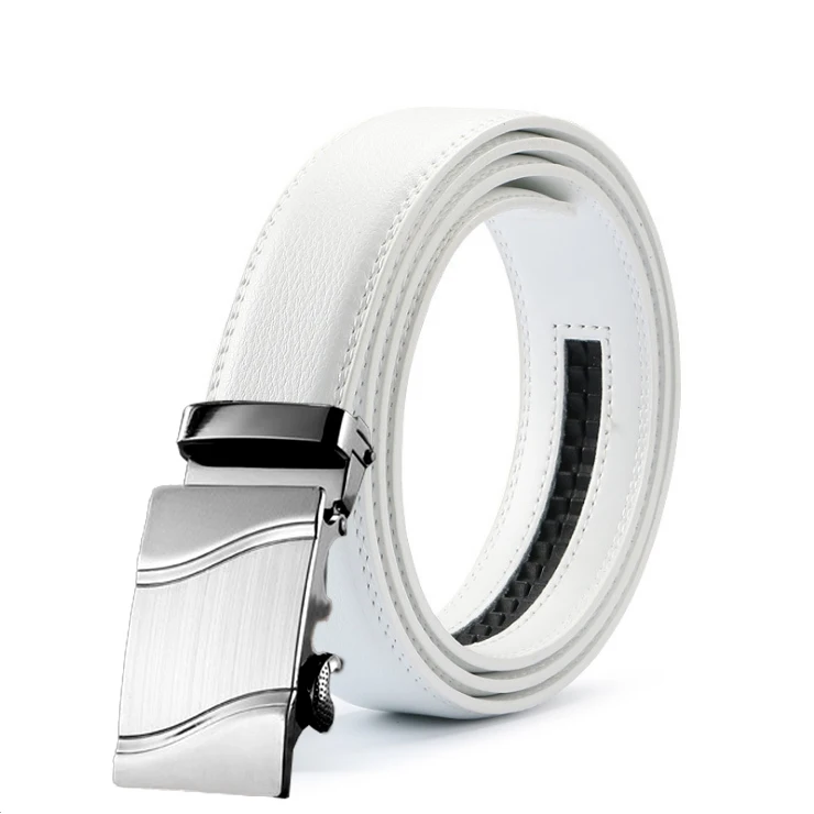 

New Fashion Automatic Buckle Top Genuine Leather luxury Designer Male Belts For men Business Alloy buckle Men white belt