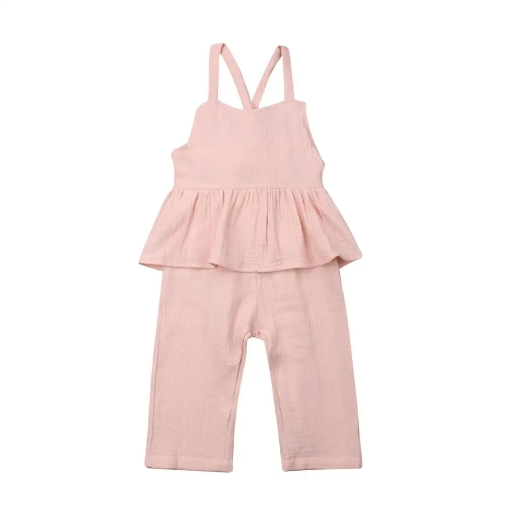 

Kids Infant Baby Girls Sleeveless Jumpsuit Linen Cotton Backless Romper Solid Colour Overalls Summer Outfit Clothes Pink 1-6Y