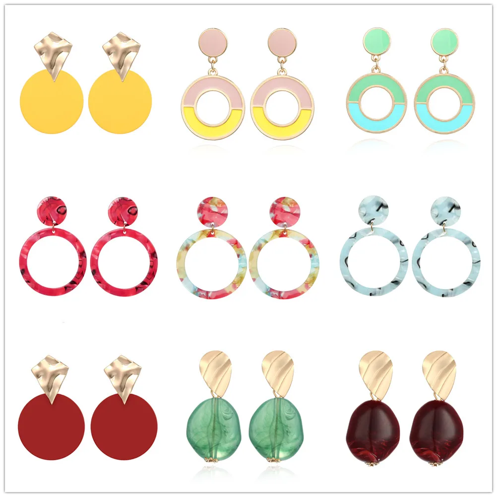 

Korean Style Dangle Earrings Acrylic Earrings For Women Geometric Female Round Circle Earrings Party Jewelry Simple Brincos