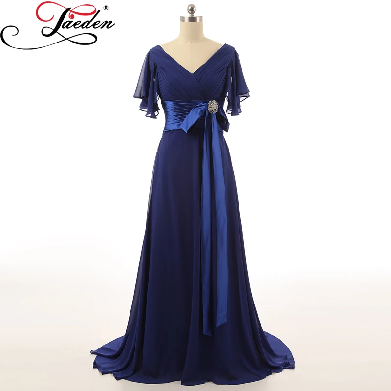JAEDEN Royal Blue Chiffon Mother of the Bride Dresses Flutter Half