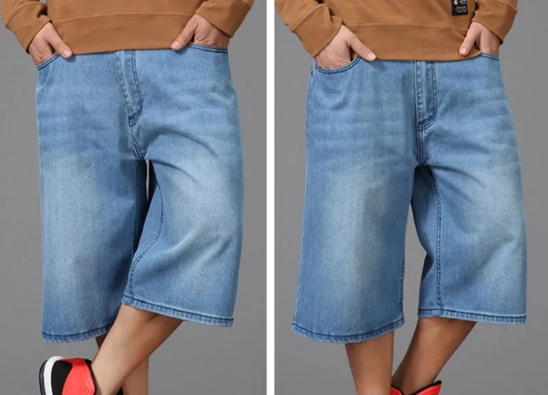 Новинка 2019 года, большие размеры 30-46, мужские джинсовые шорты-карго, синие свободные уличные мешковатые прямые джинсовые шорты для мужчин