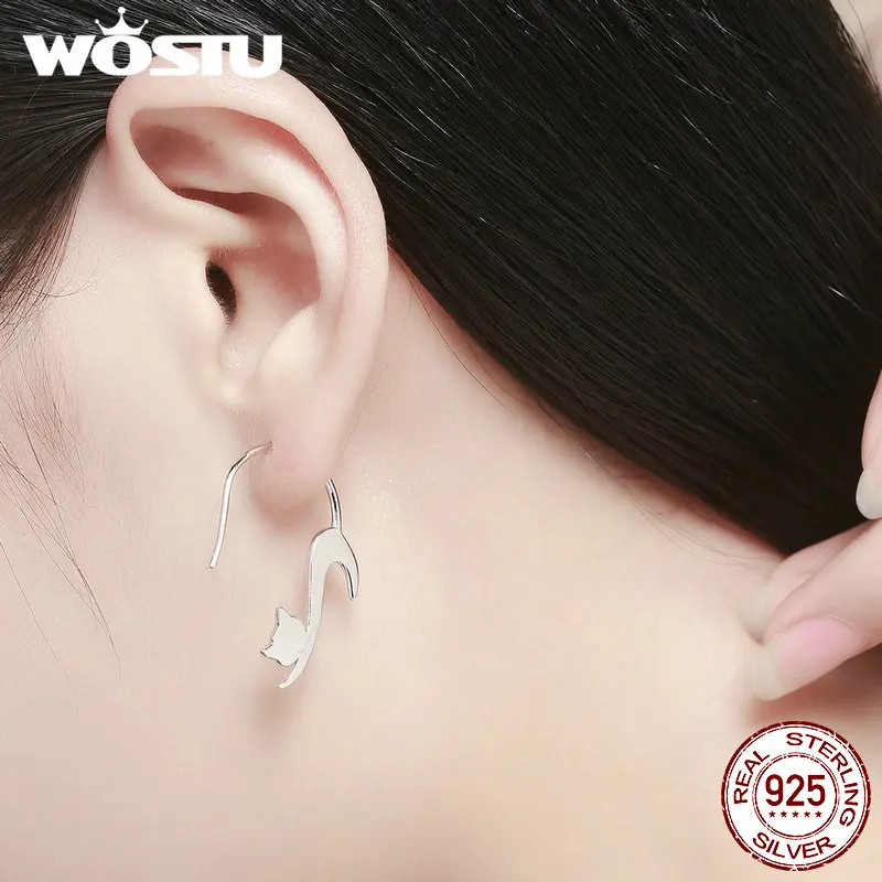 Женские асимметричные серьги WOSTU из чистого серебра 925 пробы с крючком и милым