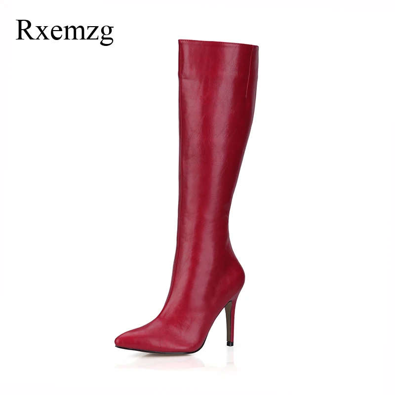 

Rxemzg autumn winter pointed toe high heels sexy women boots fashion knee high long boots shoes woman 43 size women winter shoes