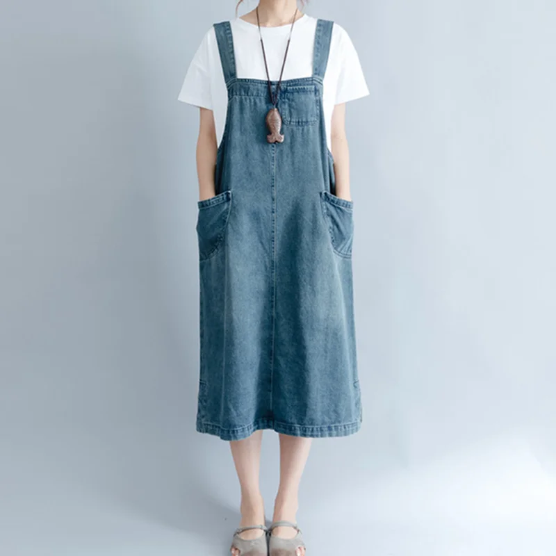 Spring Summer Long Dress Women Casual Vintage Maxi Suspender Plus Size Denim Jeans Dress Pockets Elegant Ladies Denim Dress Q311 Spring Summer Long Dress Women Casual Vintage Maxi Suspender Plus Size Denim Jeans Dress Pockets Elegant Ladies Denim Dress Q311