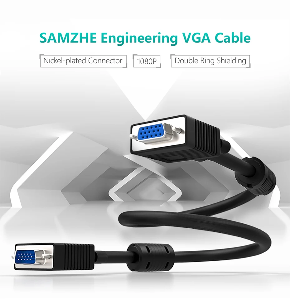 SAMZHE 1080P VGA кабель папа-мама двойные ферритовые кольца 3+ 6 D-SUB кабель 1,5 м 3 м 5 м 10 м для монитора проектора