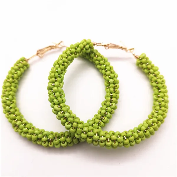 Новые модные серьги-кольца с красными, желтыми, белыми бусинами для женщин, массивные Серьги Brincos Oorbellen, богемные ювелирные изделия - Окраска металла: green