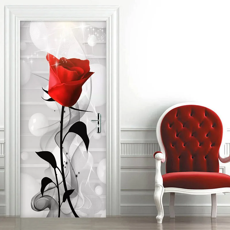 PVC Self Adhesive Waterproof Photo Wallpaper 3D Stereo Rose Flowers Mural Creative DIY Door Sticker Living Room Bedroom 3D Decor