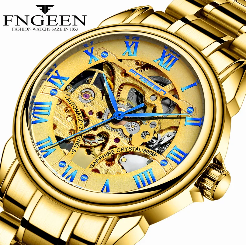 

Fashion Hollow Automatic Mechanical Watch Waterproof Leather Belt Men's Gold Watch Business Pointer Couple Watches ZF9776