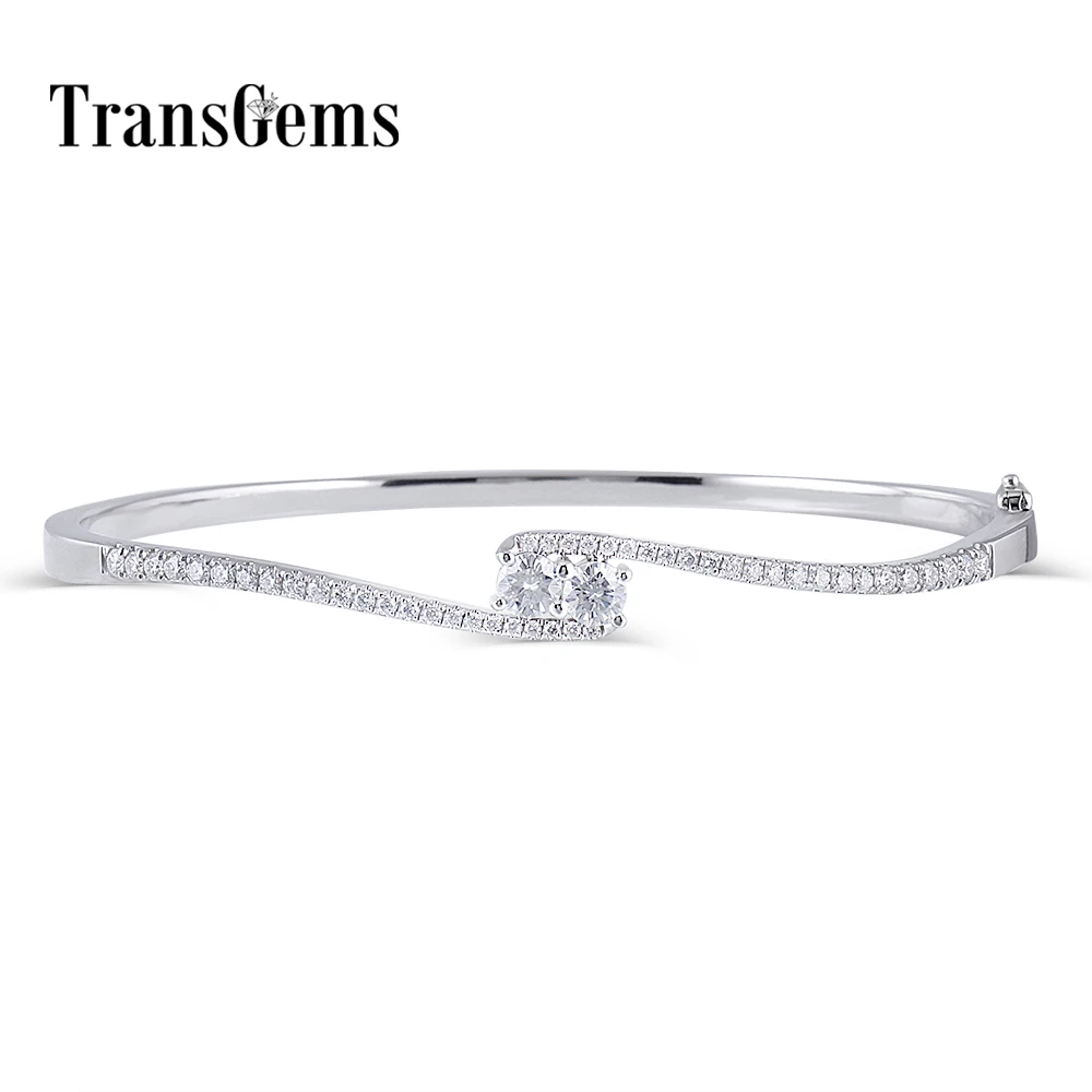 

Transgems 10K White Gold Moissanite Bangle 4MM Center Stone Moissanite Accents for Women