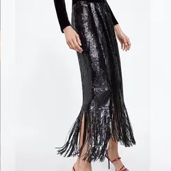 2019 весна плиссированные юбка с бахромой Новая мода драпированные однотонный цветной карандаш юбка для Для женщин