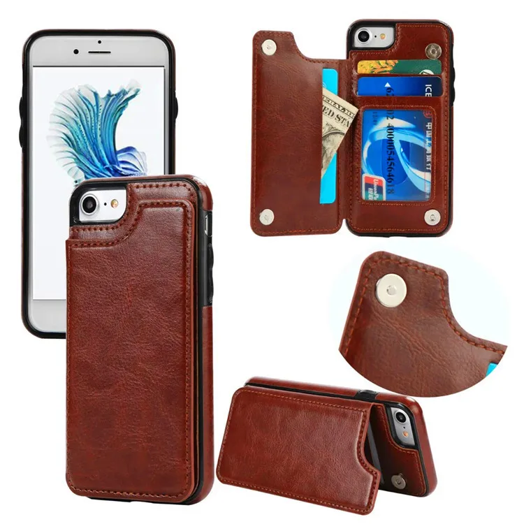 

NECONO For iPhone X 7 8 Plus Card Holder Flip Stand Luxury PU Leather Wallet Cover Case Business Cards Slots for iPhone 6 6s