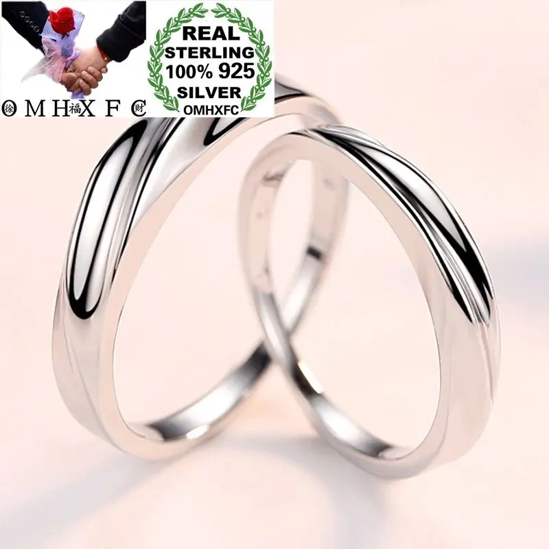 

OMHXFC Wholesale European Fashion Lovers Party Birthday Wedding Gift White Simple Geometric 100% S925 Sterling Silver Ring RS57