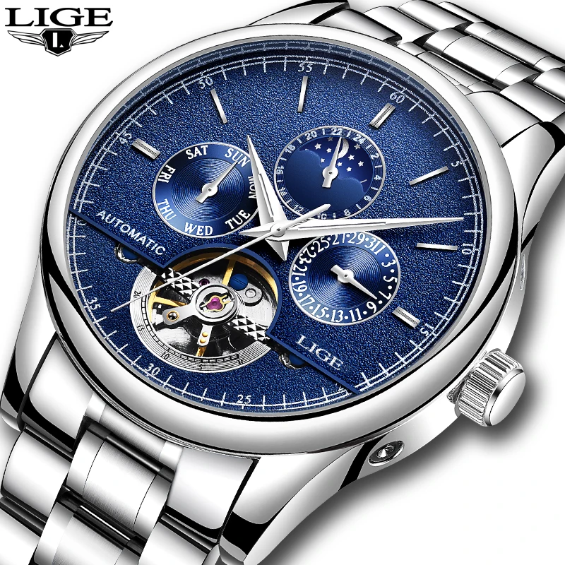 

LIGE Mens Watches Top Brand Luxury Automatic Mechanical Watch Men Full Steel Business Waterproof Sport Watches Relogio Masculino