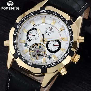 

FORSINING men tourbillon automatic mechanical watches men's fashion bussiness dress watch black leather band calendar clock