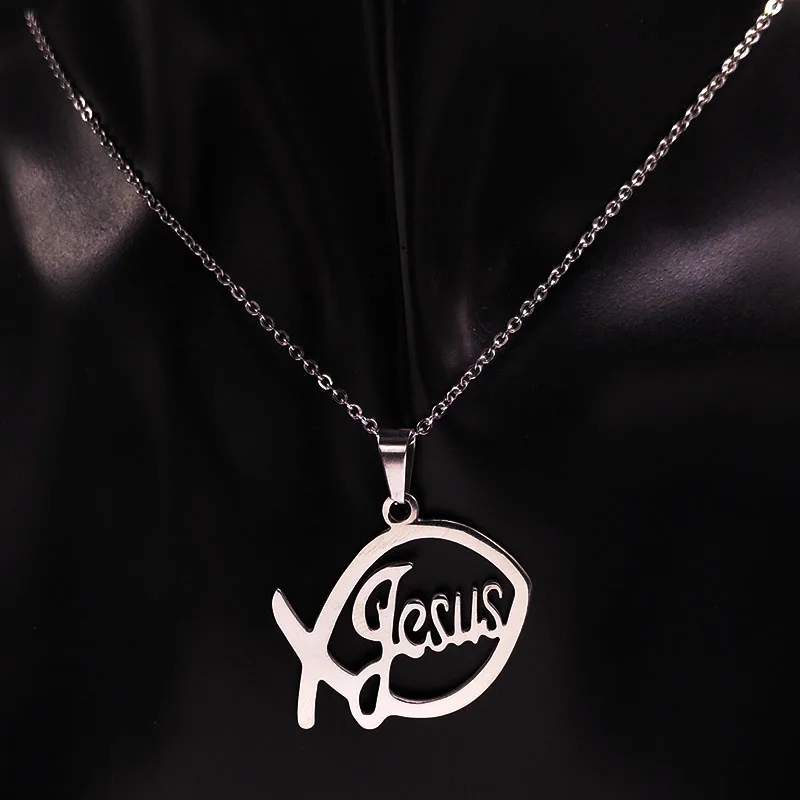 Нержавеющая сталь ожерелья для верующих(с изображением Иисуса) рыбы Кристиан Христианство Ichthys рыбы кулон ювелирные изделия ожерелья Для женщин или Для мужчин ожерелье N17168B