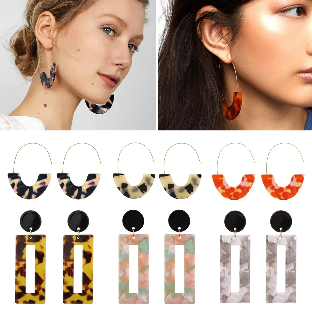 

Vanmos Fashion Leopard Print Acrylic Crystal Earrings Multi Color Circle Geometric Drop Earrings for Women Girl Party Jewelry