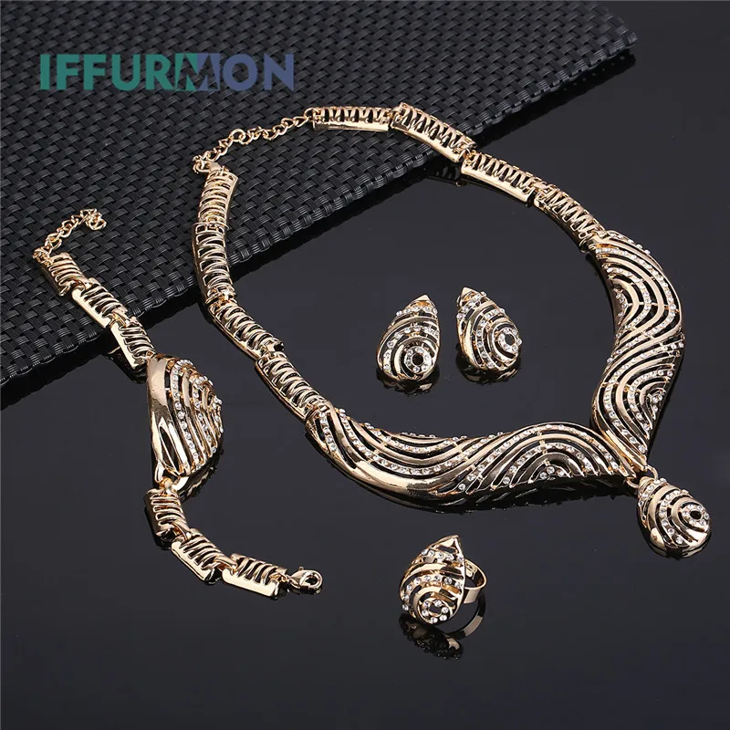IFFURMON Luxury Wedding African Beads Jewelry Sets for Women FashionNigerian Costume Gold Color Jewellery Set Accessories | Украшения и
