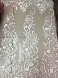 Красивое 3D кружево с вышивкой, модное белое свадебное платье ткань, французская пряжа, нигерийское свадебное платье с вышивкой ткань