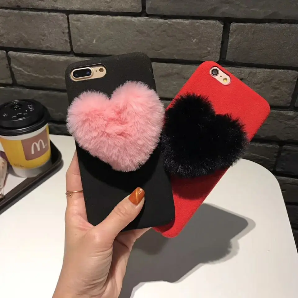 Милый чехол для телефона с объемными пушистыми сердечками iphone XS Max XR X 6 6S 7 7Plus 8 8Plus 5