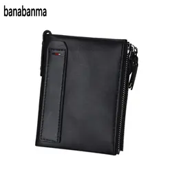 Banabanma из натуральной яловой кожи Для мужчин кошельки двойная молния короткие портмоне карманы Анти RFID держателей карт 2018 для отдыха ZK30