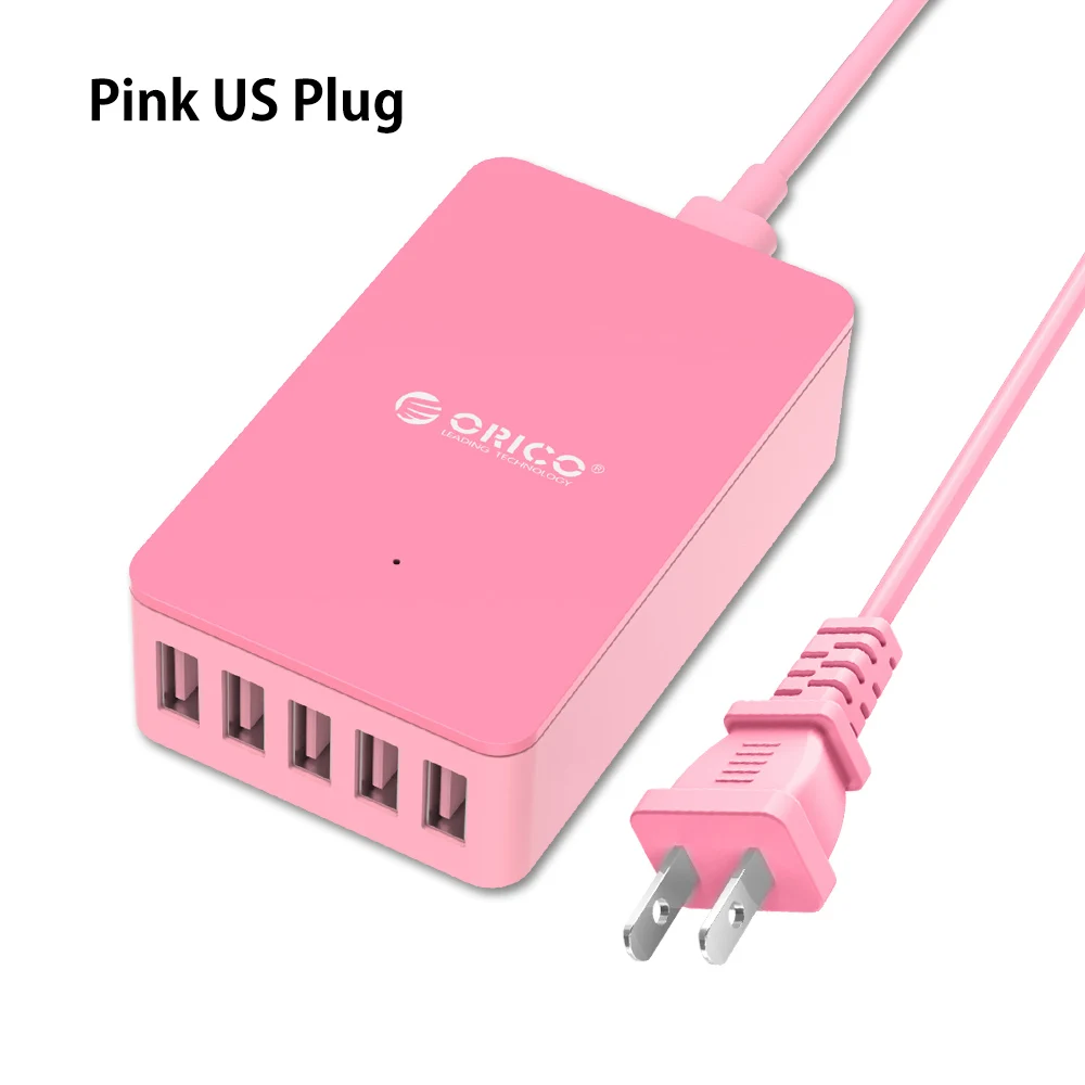 PINK US plug ORICO CSE-5U 5 портов 5V2. 4A настенное зарядное устройство EU US UK настольный адаптер 8A40W USB зарядное устройство для путешествий-черный/белый/розовый - Тип штекера: PINK US plug
