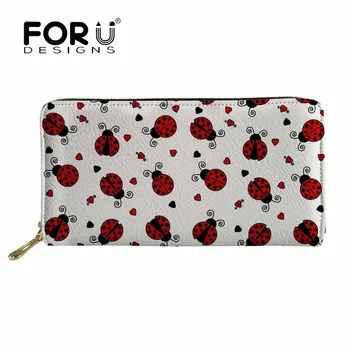 

FORUDESIGNS Red Ladybug Printing Womens Purses And Wallets PU Leather Long Style Ladies Party Clutch Female Card Holder Cartera