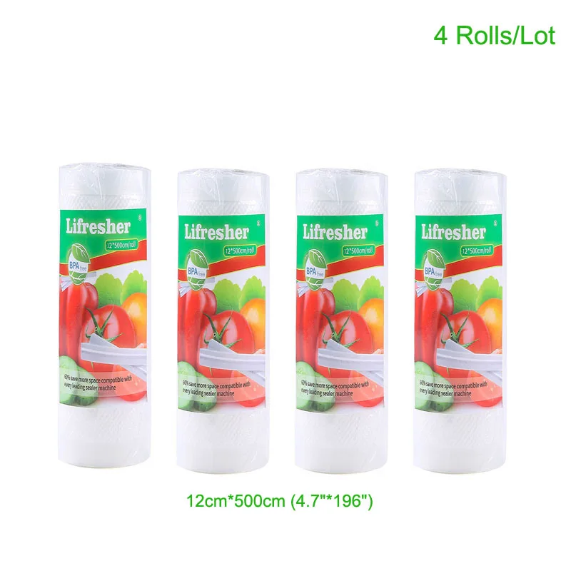 Lifresher 3 рулона/партия вакуумные пакеты для пищевых продуктов, вакуумный пакет для хранения, кухонная упаковка, пластиковый герметик в рулоне 12 15 20 25 28*500 см - Цвет: 12x500cm 4 rolls
