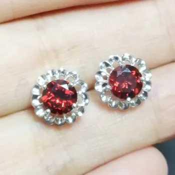 

Natural garnet flower stud earring Free shipping 925 sterling silver Fine jewelry 1ct*2pcs gemstone For men or women C971609