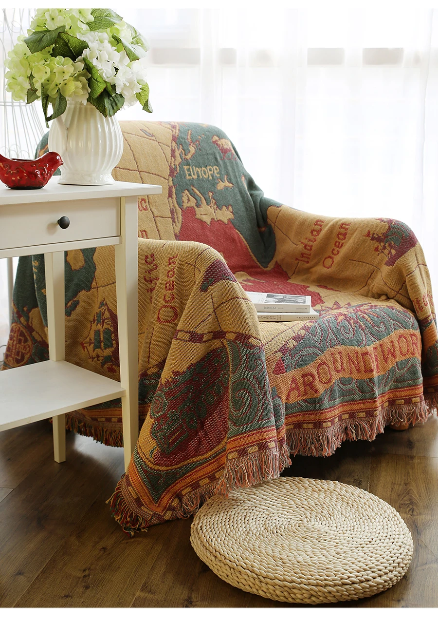 IBANO Хлопковое одеяло для дивана, покрывало, домашнее декоративное покрывало, напольный коврик 130x180 см, Тканое покрывало с кисточкой в винтажном стиле