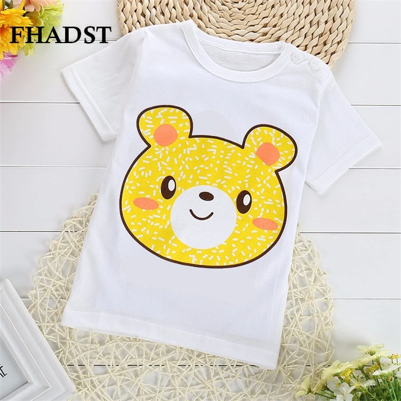 FHADST 2017 Active Baby Boys Girls T shirt Short Sleeve O-Neck 100%Cotton tees Kids Summer White Clothes Character Cute monkey