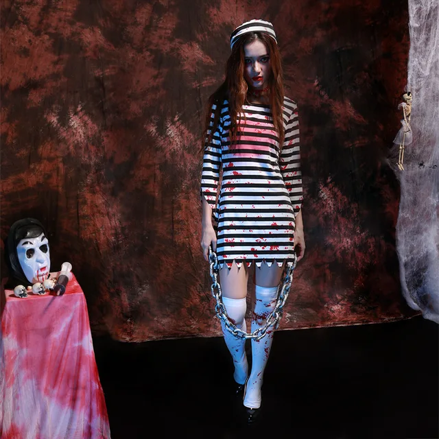 adult women scary undead convict zombie halloween costume