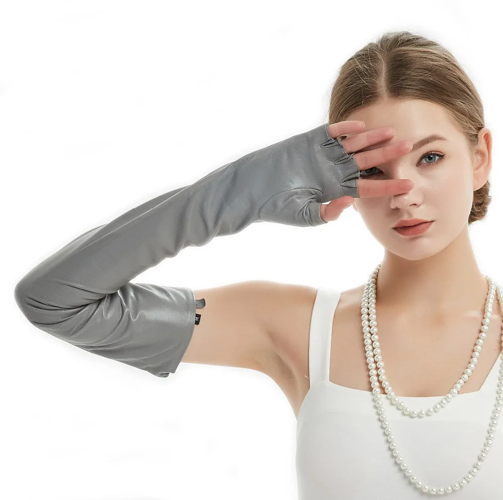 60cm(23.6") long real sheep leather fingerless no finger opera evening