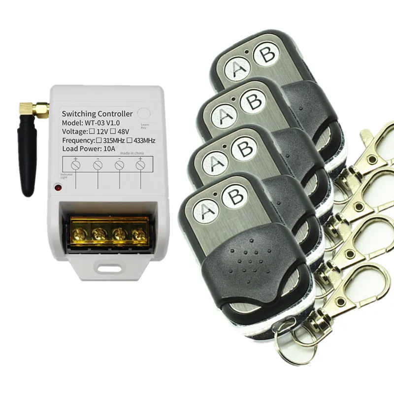 

DC12V 24V 36V 48V 1CH 1Channe Radio Remote Control Switch Receiver 4* Metal Push Button Transmitter Learning Code