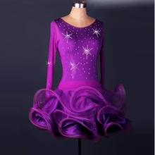 Новинка, платье для латинских танцев, женское голубое алмазное платье сальсы для выступлений, костюм для танцевального конкурса Cha, платье для тренировок