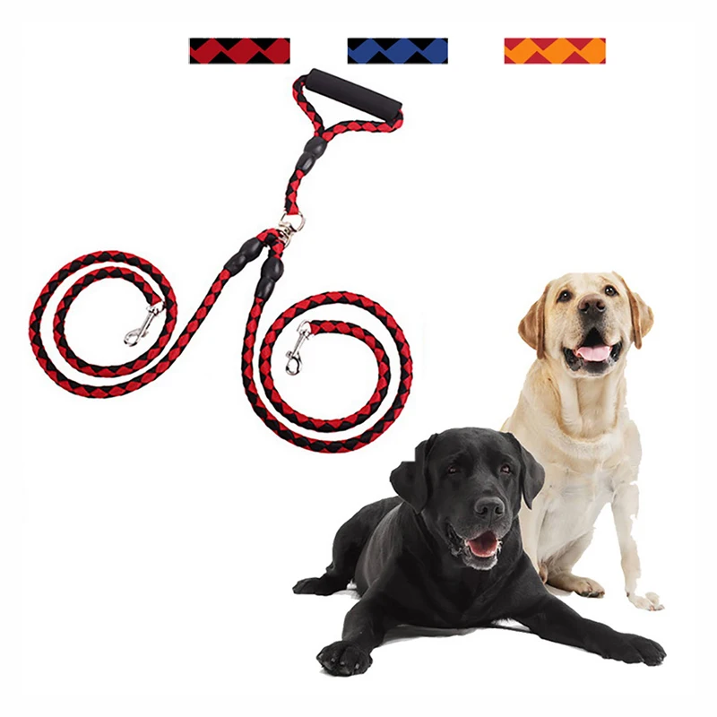 Hoomall 130CM Hand Made Double Dog Leashes Harness Braided Leash