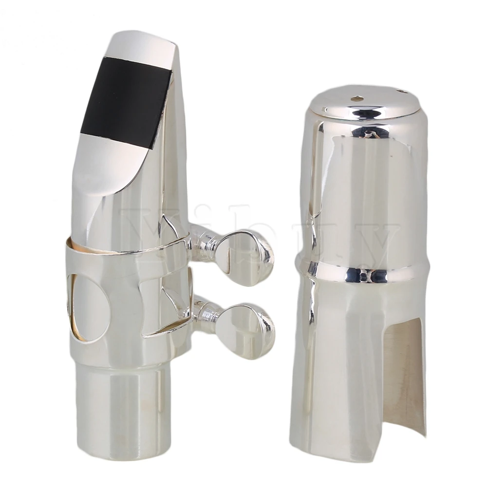 Yibuy E flat Alto Saxophone Sax Mouthpiece Cap Ligature Silver Nickel