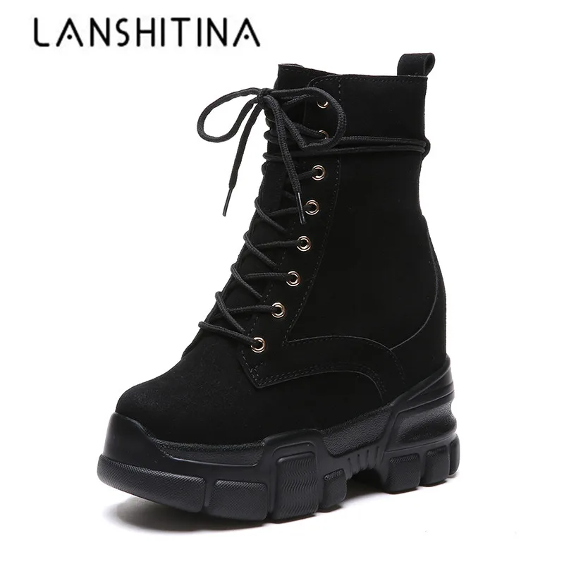 

New 2019 Women Ankle Boots Autumn Suede Shoes 10.5 CM Heels High Platform Sneakers Winter Warm Fur Boots Woman High Top Boots