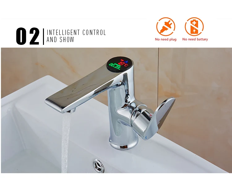BAKALA/Ванная комната светодиодный цифровой смеситель воды Мощность смеситель. Твердый латунный хромированный кран с закаленным дисплеем умный кран
