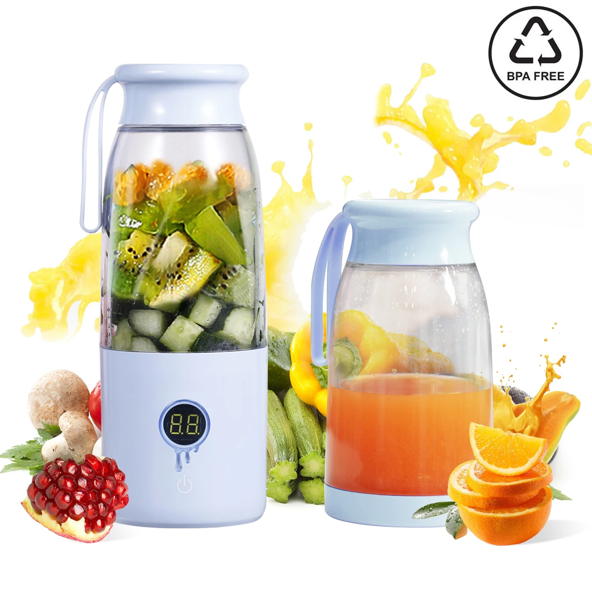 

USB Rechargeable Smoothie Blender Six Blades High Speed 420ML Personal Mini Juicer Cup Portable Blender (14+14OZ)