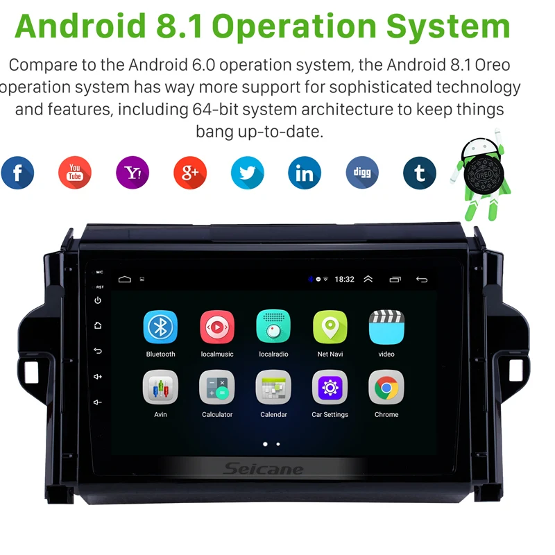 Seicane 2din 9 дюймов Android 8 1 GPS автомобильное радио для 2015 2018 TOYOTA FORTUNER/Скрытый