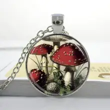 Atacado vermelho cogumelo colar vermelho e branco toadstools jóias natureza woodland pingente colar