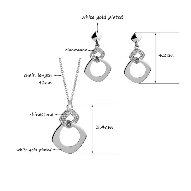 SINLEERY сверкающие стразы наборы свадебных ювелирных изделий серебряный цвет полые серьга геометрической формы ожерелье набор для женщин TZ235 SSH