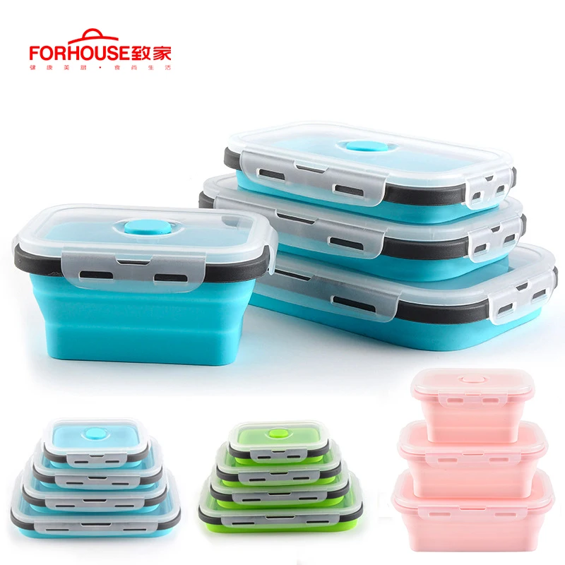 Fiambrera Bento rectangular plegable de silicona, contenedor de almacenamiento de alimentos, apto para microondas, diseñado para exteriores, picnic, camping, hecha sin BPA|Tarteras| - AliExpress - Space-Saving Products for Tiny Kitchens