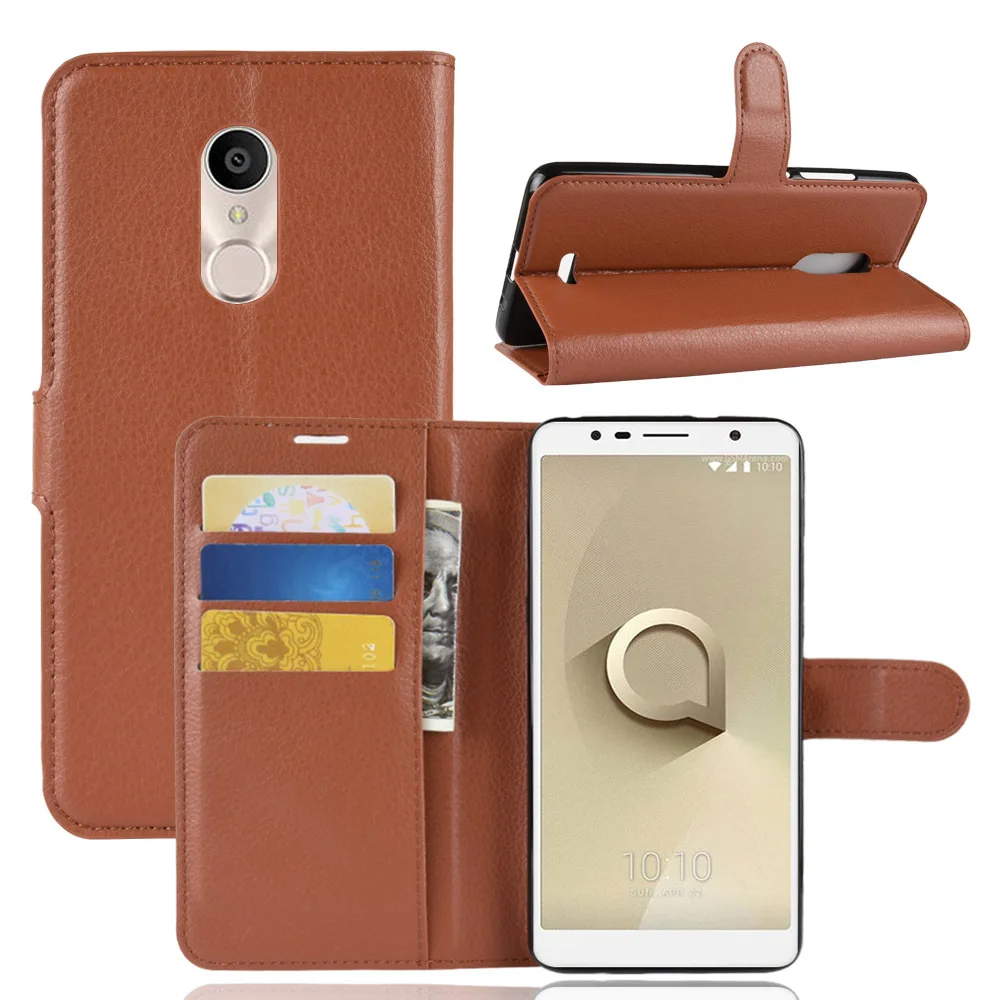 

New Luxury PU Leather Flip Cover For Alcatel 3C Case Wallet With Stand Card Pockets Litchi pattern Mobile Phone Bags Fundas