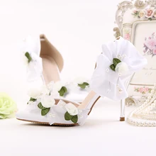 New arrival Two-piece 9cm high shoes Bride Party/Wedding shoes white Flower fashion shoes women pointed toe Pumps