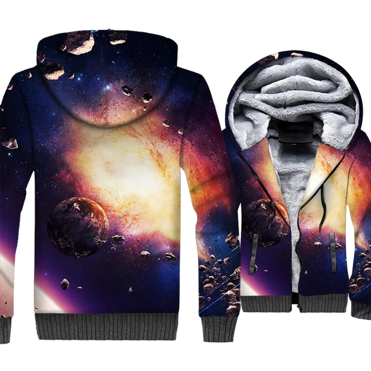 

Space Galaxy Jackets Men 3D Planet Hoodie Men Colorful Sweatshirt Winter Thick Fleece Paisley Stars Nebula Coat Brand Clothing