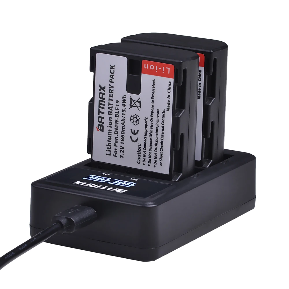 

2PCS 1860mAh DMW-BLF19 DMW BLF19 Battery BLF19E DMW-BLF19e DMW-BLF19PP+LED Dual USB Charger for Panasonic Lumix GH3 GH4 GH5