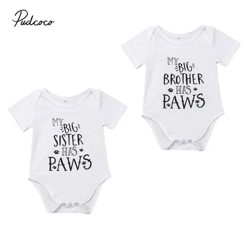 

2019 Brand My Big Brother Sister Baby Boy Girl Bodysuit Letter Print Short Sleeve Jumpsuit Clothes Outfit Cute Sunsuit 0-18M