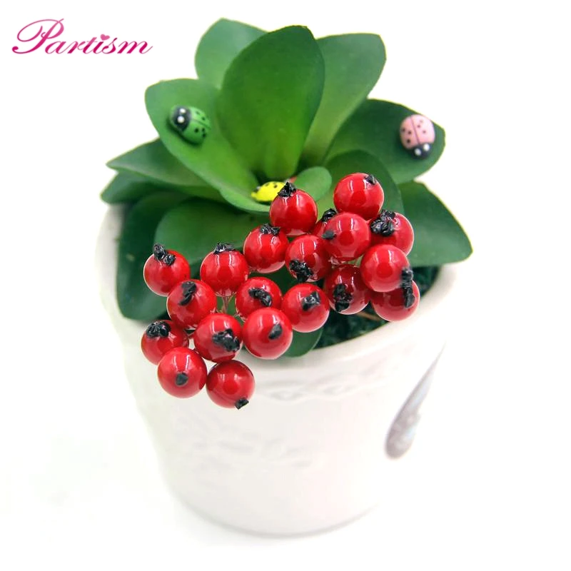50PCS/Lot 1CM Artificial Flowers Fake Smooth Foam Pomegranate Fruit Small Berries Red Cherry Stamen For Home Wedding Decoration | Дом и сад