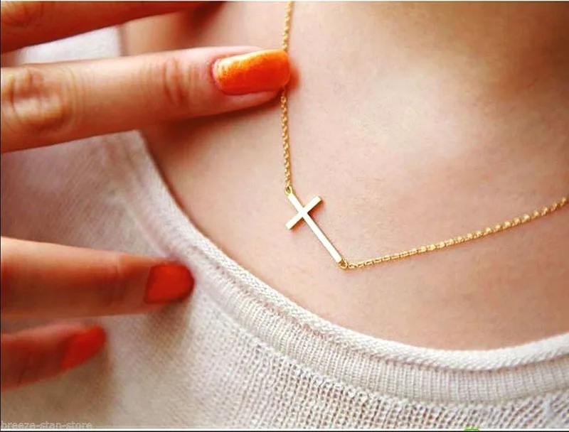

1pc Gold,Silver Lady Horizontal Sideways Cross Gold Sliver Plated Pendant Necklace Elegant Sweet Fashion Jewelry Women Necklaces